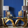 Galerie luxury blue wallpaper with metallic furniture styling