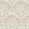 light floral wallpaper with michaelmas daisy pattern in pink and green tones