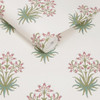 wallpaper roll showing hyacinth flower pattern with neutral background and pink detailing