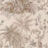 pebble neutral tropical wallpaper with palm trees and detailed botanical foliage