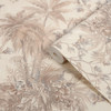 wallpaper roll showing jungle scene with tropical plants in beige and grey shades