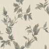beige and green leaf wallpaper with delicate trailing foliage and subtle shimmer finish