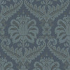 blue and gold damask wallpaper with traditional ornate pattern and subtle shimmer finish
