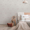 floral damask wallpaper feature wall in bedroom with neutral furnishings