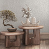 elegant wallpaper with wooden tables and decorative objects