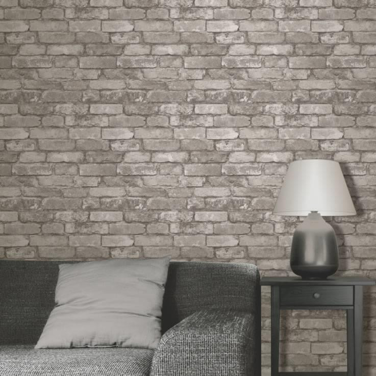 Fine Decor Rustic Brick Wallpaper in Silver Grey FD31286