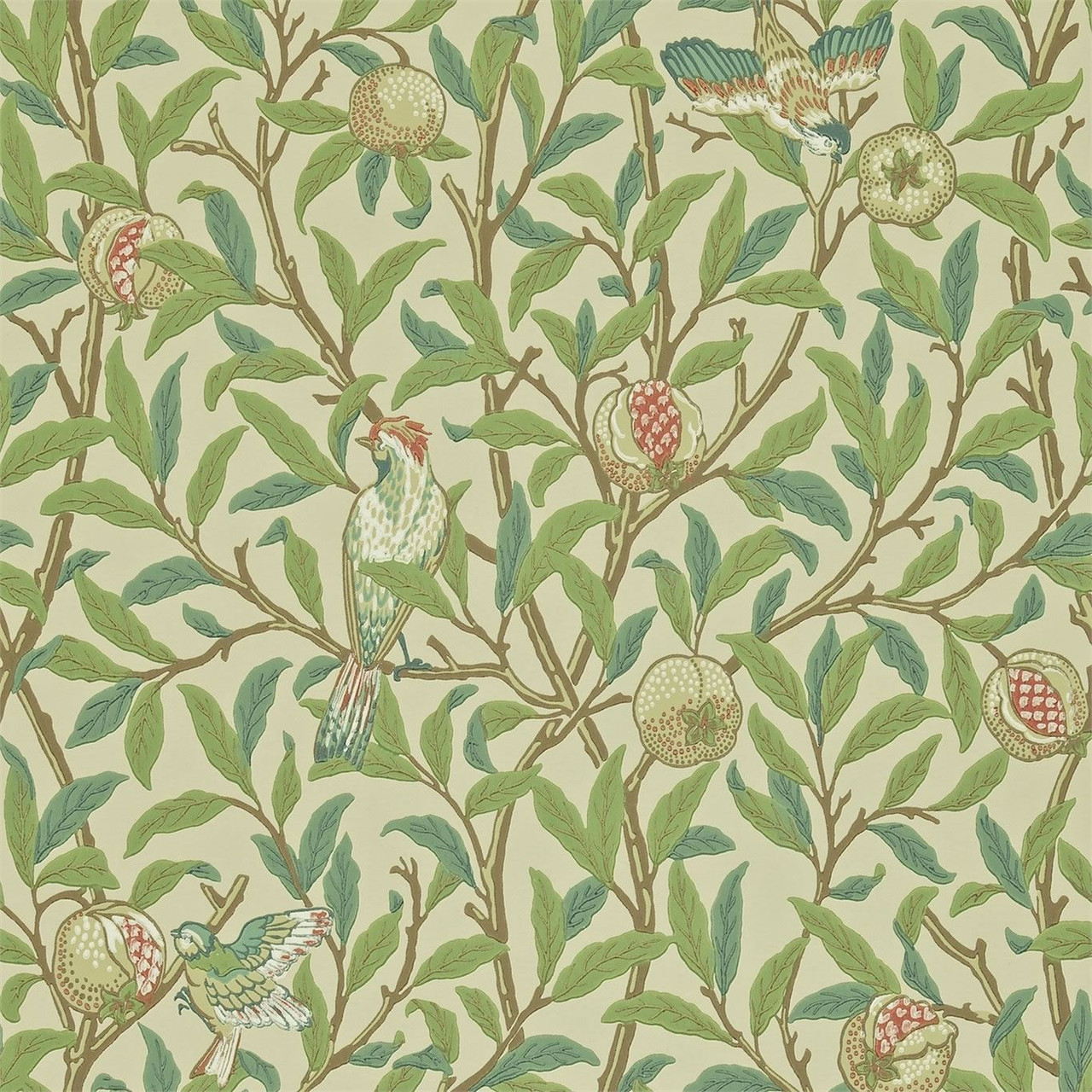 Morris Co Bird Pomegranate Wallpaper Bayleaf Cream Morris Co Bird Pomegranate Wallpaper Bayleaf Cream