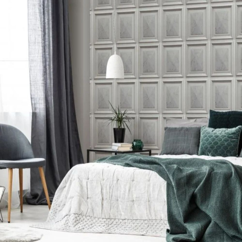 Erismann Marbled Wood Panel Wallpaper 631910 Grey