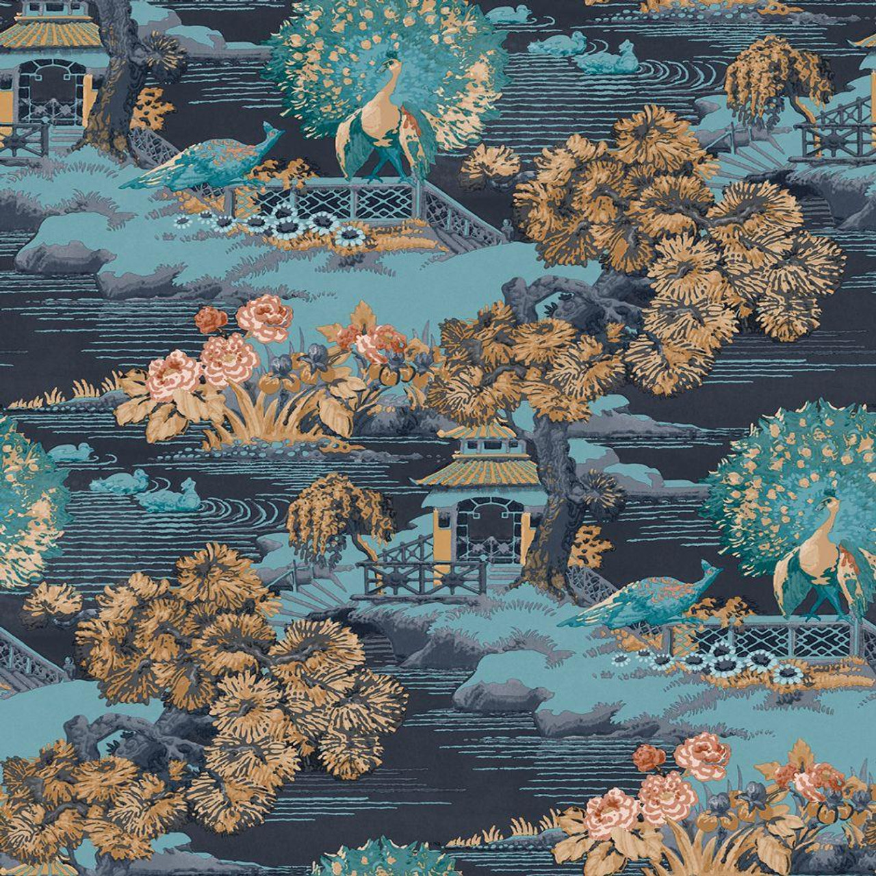Graham & Brown Edo Toile Wallpaper - 107882 - Navy