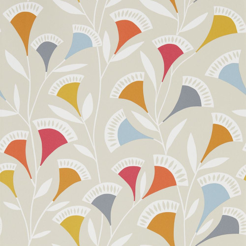 Scion Noukku Wallpaper - 111546 - Watermelon / Tangerine / Slate