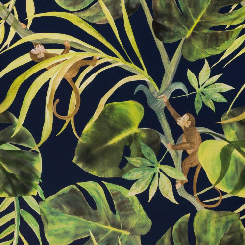 Clarke & Clarke Monkey Business Wallpaper in Indigo W0083/03