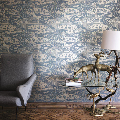 Farrow & Ball Lotus Wallpaper BP 2067 Blue / Gilver