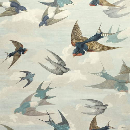 Designers Guild Chimney Swallows Wallpaper in Sky Blue PJD6003/01