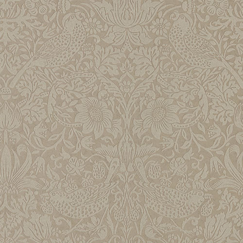 Morris & Co Pure Strawberry Thief Wallpaper 216019 Taupe / Gilver