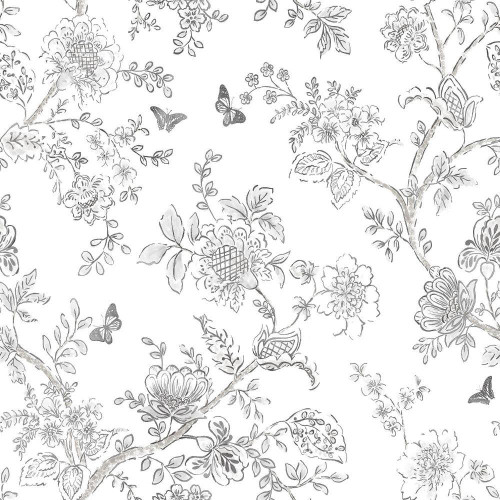 Galerie Homestyle Butterfly Toile Wallpaper - FH37540 - Grey / White