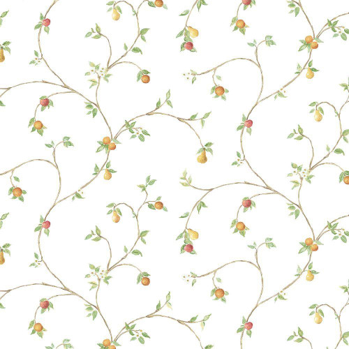 Galerie Kitchen Style 3 Petite Fruit Trail Wallpaper - CK36607 - White / Orange