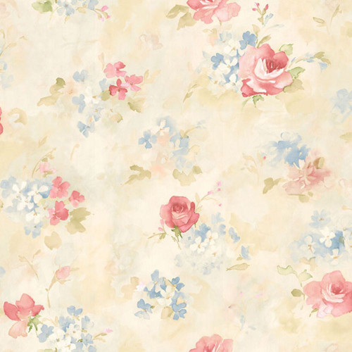 Galerie Abby Rose 4 Watercolour Roses Wallpaper - AB42418 - Cream / Red / Blue