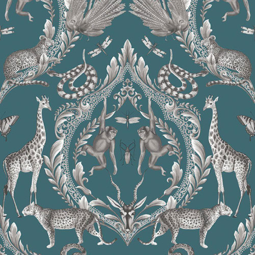 Galerie Animal Damask Wallpaper - G78313 - Teal