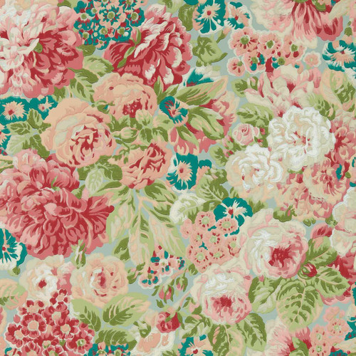 Sanderson Rose And Peony Wallpaper - 217029 - Blue Clay / Carmen Lt