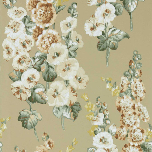 Sanderson Hollyhocks Wallpaper - 217034 - Gold Metallic / Tan
