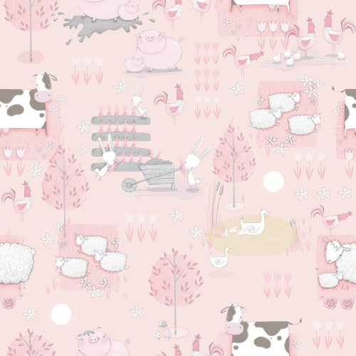 Galerie Tiny Tots 2 Farmland Wallpaper - G78376 - Pink / Grey / Beige