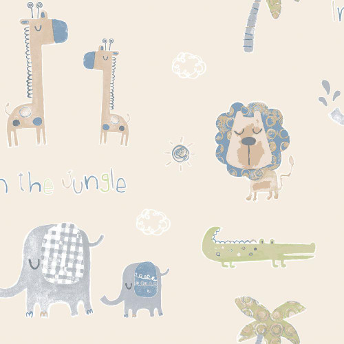 Galerie Tiny Tots 2 Jungle Friends Wallpaper - G78378 - Beige / Safari Green
