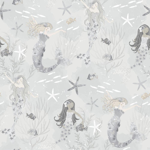 Galerie Tiny Tots 2 Mermaids Wallpaper - G78389 - Grey / Silver / Glitter