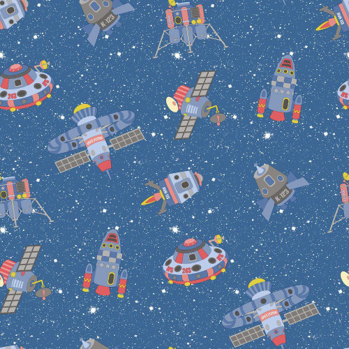 Galerie Tiny Tots 2 Spaceships Wallpaper - G78411 - Cobalt / Primary / Glitter