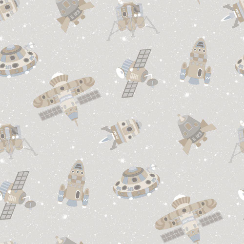 Galerie Tiny Tots 2 Spaceships Wallpaper - G78412 - Greige / Tan / Glitter