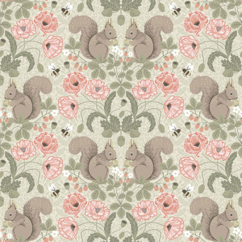 Galerie Apelviken 2 Squirrels and Strawberries Wallpaper - 44120 - Beige /Green