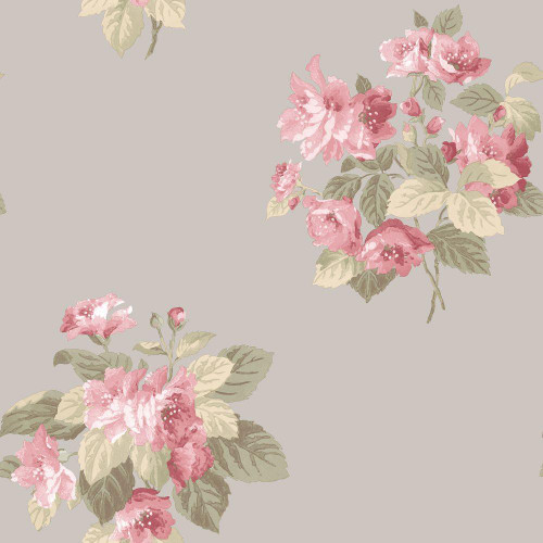 Galerie Secret Garden Classic Bouquet Wallpaper - G78501 - Taupe / Raspberry / Green