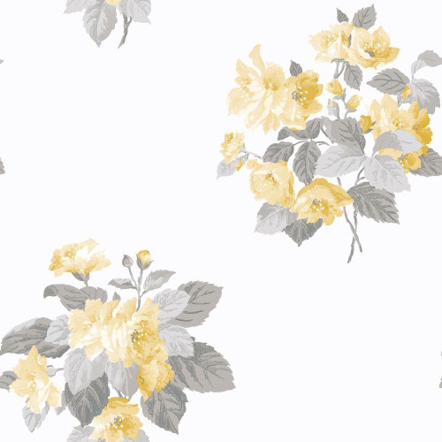 Galerie Secret Garden Classic Bouquet Wallpaper - G78502 - Yellow / Grey / White