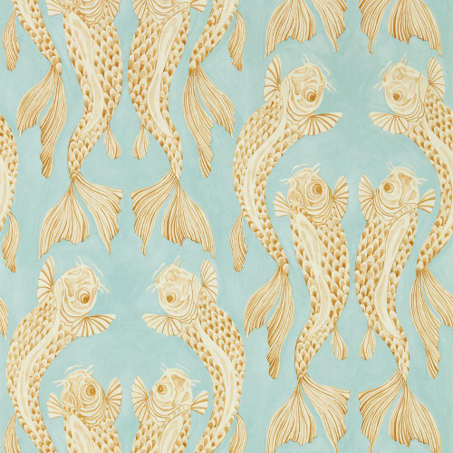 Sanderson Voyaging Koi Wallpaper - 217115 - Clear Sky / Persimmon