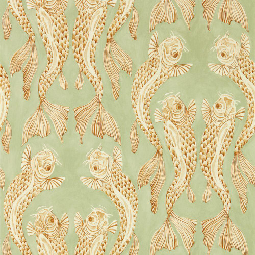 Sanderson Voyaging Koi Wallpaper - 217114 - Oriental Green / Honey