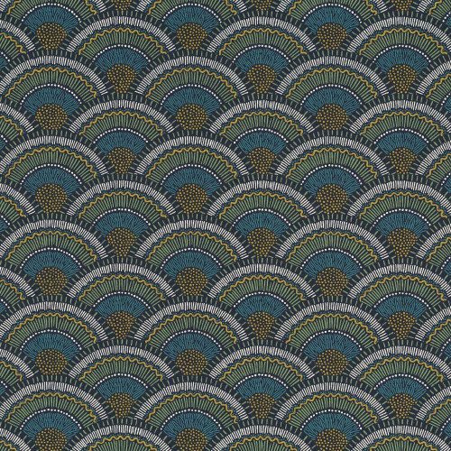 Casamance Otto Wallpaper Marine / Vert Mousse 74821544