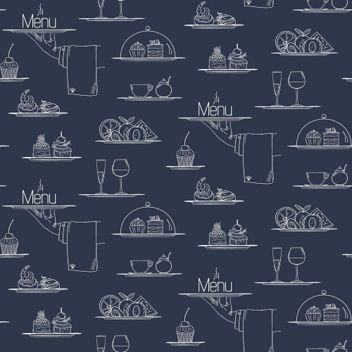 Galerie Just Kitchens Chalkboard Menu Wallpaper - G45407 - Navy