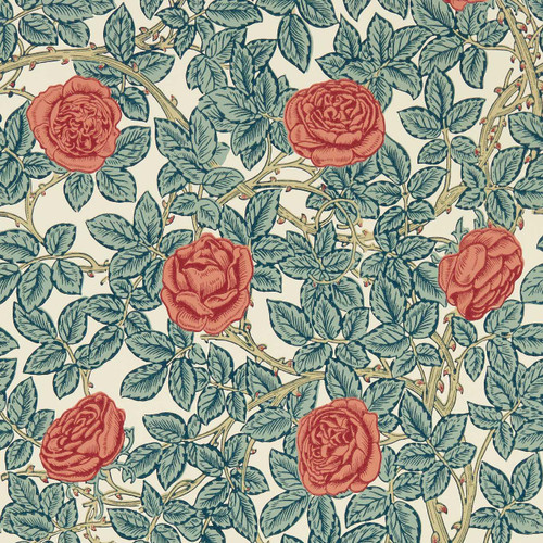 Morris & Co Rambling Rose Wallpaper - 217206 - Emery Blue / Madder