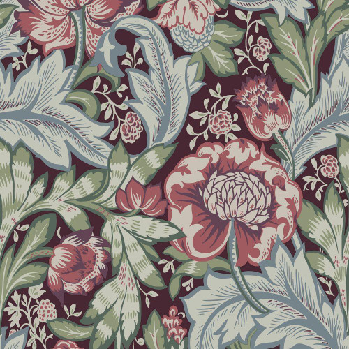 Galerie Acanthus Garden Wallpaper - ET12301 - Deep Red / Olive / Blue