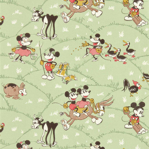 Sanderson Mickey At The Farm Wallpaper - 217266 - Macaron Green
