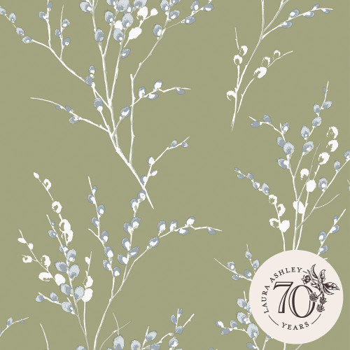 Laura Ashley Pussy Willow Wallpaper - 121074 - Moss Green