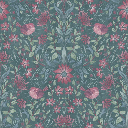 Galerie Floral Bird Motif Wallpaper - MC61011 - Blue / Green / Pink