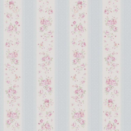 Galerie Vintage Rose Stripe Motif Wallpaper - MC61051 - Blue / Pink / White