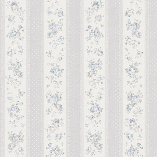 Galerie Vintage Rose Stripe Motif Wallpaper - MC61055 - Blue / Grey / White