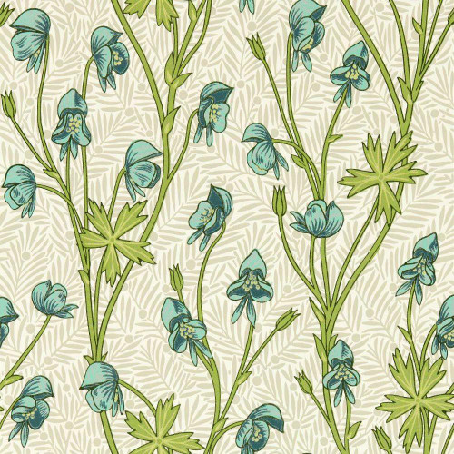 Morris & Co Monkshood Wallpaper - 217344 - Aqua / Peashoot
