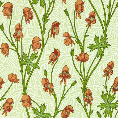 Morris & Co Monkshood Wallpaper - 217345 - Tangerine / Sage