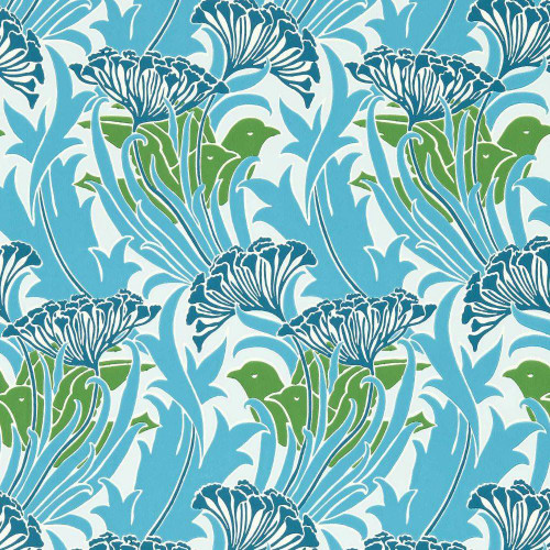 Morris & Co Laceflower Wallpaper - 217355 - Garden Green / Lagoon