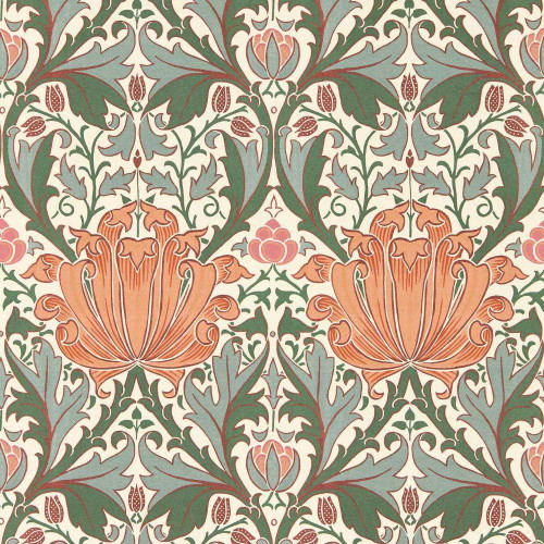 Morris & Co Helena Wallpaper - 217361 - Peach / Teal