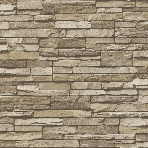 Galerie Slate Stone Wall Brick Effect Wallpaper - BB51147 - Beige / Pale Brown