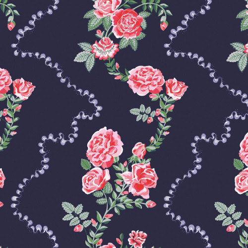 Cath Kidston Rose Flutter Wallpaper - 131423 - Navy