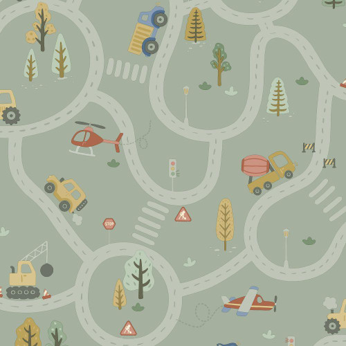 Holden Decor Roundabout Road Wallpaper - 14081 - Sage / Multi